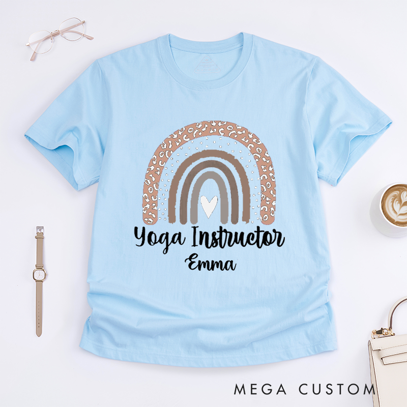 Personalized Yoga Instructor T-Shirt Yoga T-Shirts Gift Leopard Print Rainbow T-Shirt Graphic Tees Yoga Sweatshirt