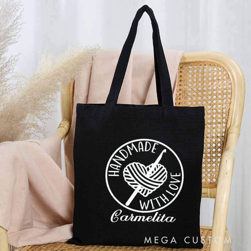 Personalized Handmade with Love Tote Bag Crocheter Bag with Name Yarn Lover Gift for Knitting Lover Gift Crocheting Lover Gift