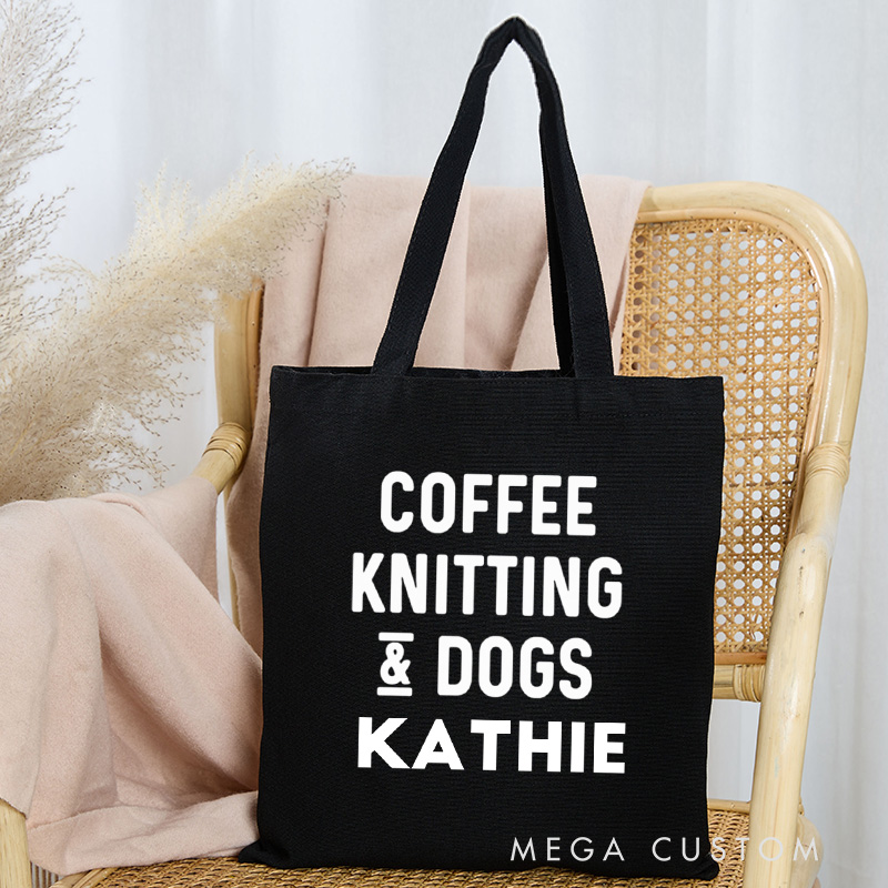 Personalized Coffee Knitting Dogs Tote Bag Knitting Lover BCanvas Bag 