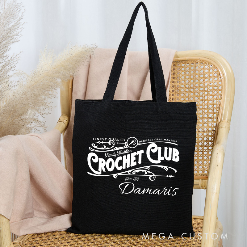 Personalized Crochet Club Tote Bag Yarning Canvas Bag Custom Crochet Lover Bag with Name Yarn Lover Gift Crocheting Gift