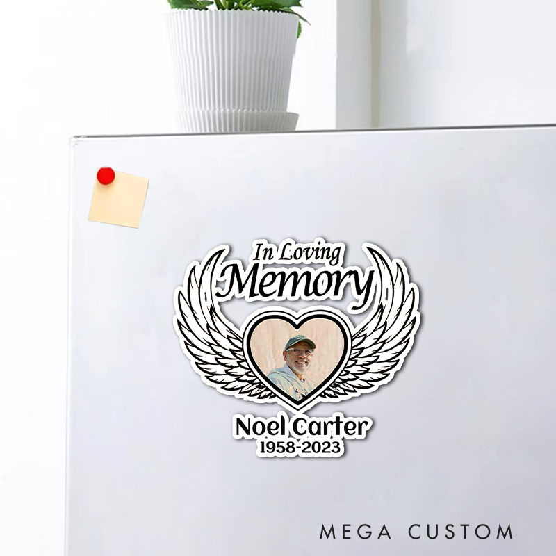 Personalized Memorial Photo Magnetic Fridge Magnet Custom in Memory Angel Wings Fridge Magnet Remembrance Gifts