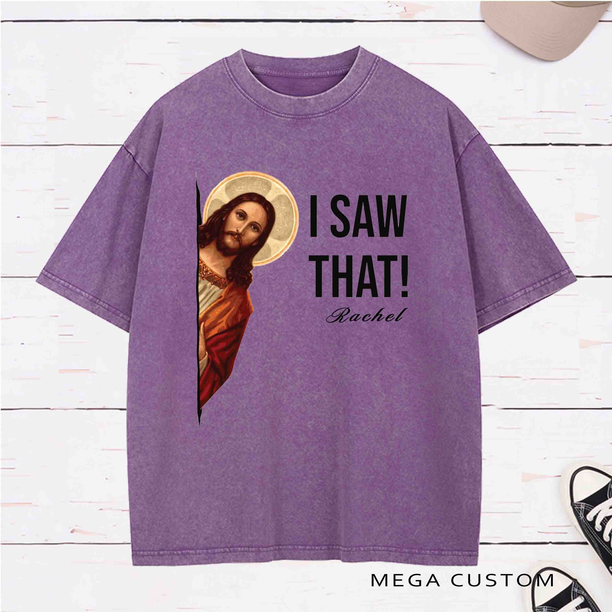 Personalized Character Jesus Meme I Saw That Washed T-Shirt  with Name Birthday Easter Gift for Christian