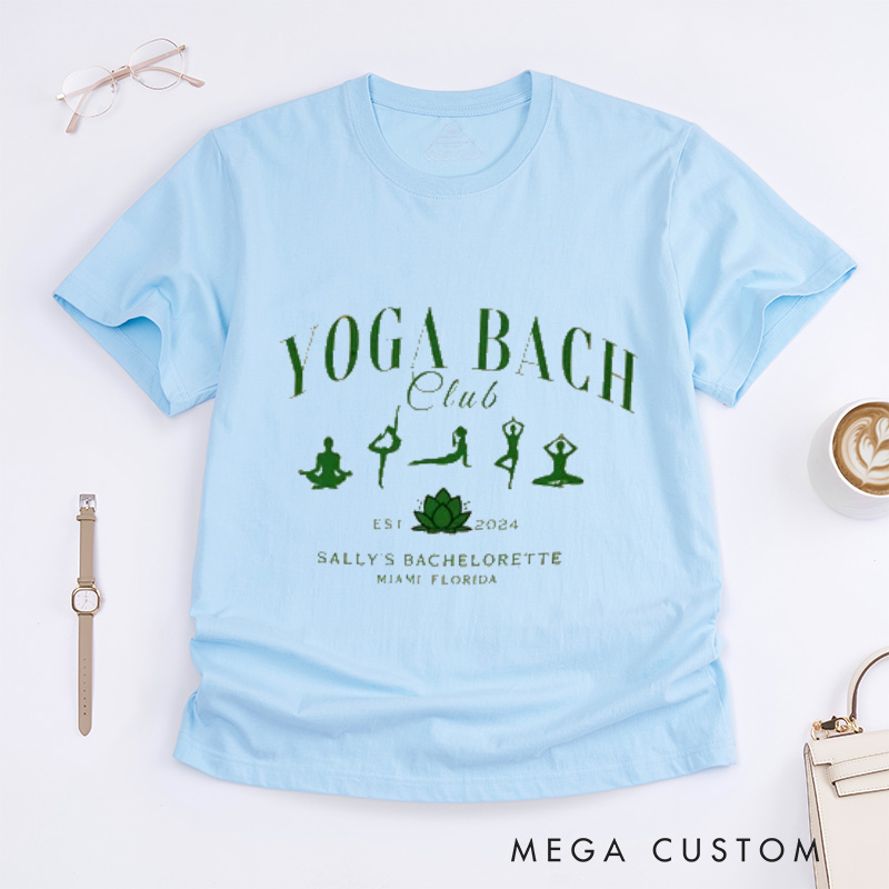 Personalized Yoga Bachelorette Party T-Shirts Bridesmaid T-Shirts Camp Party T-Shirt Wellness Bachelorette Bach Club T-Shirt