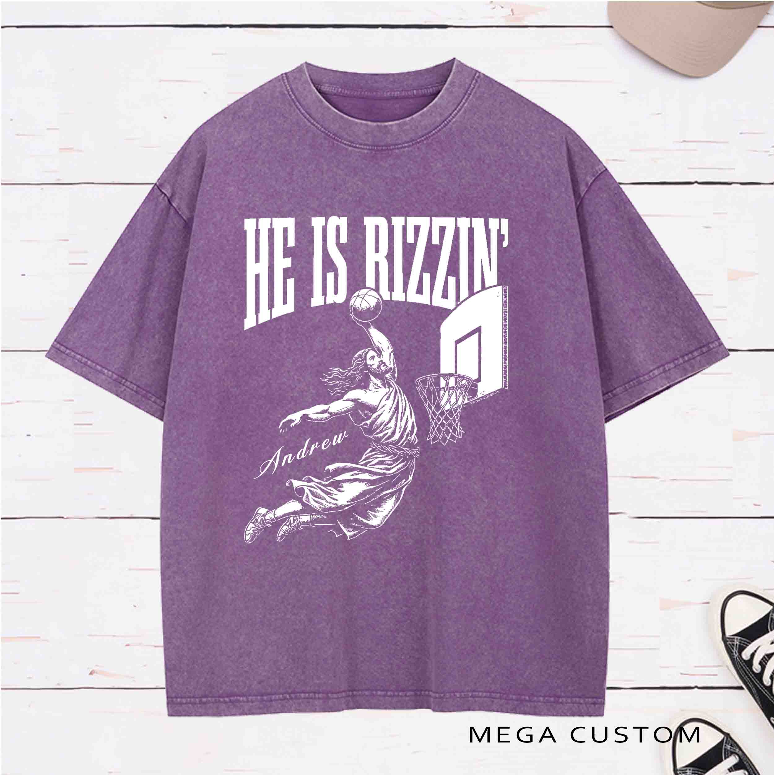 Personalized Character He Is Rizzin Washed T-Shirt with Name Birthday Easter Gift for Christian
