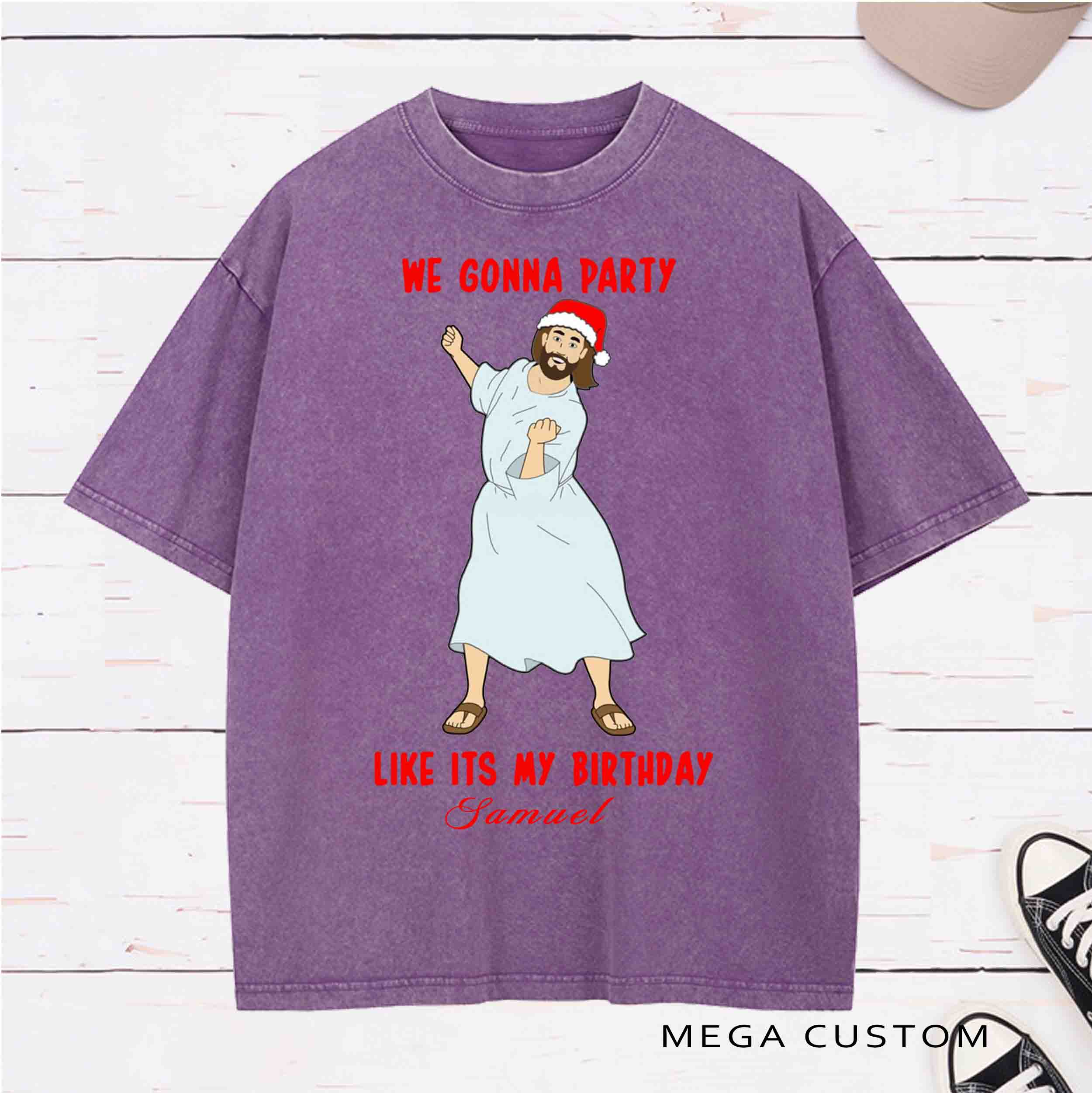 Personalized Character Jesus  Birthday Washed T-Shirt with Name Birthday Easter Gift for Christian