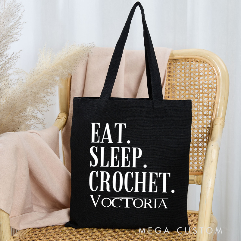 Personalized Eat Sleep Crochet Tote Bag Custom Canvas Bag with Name Crocheting Bag Yarning Bag Knitting Lover Gift Crocheting Lover Gift