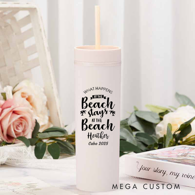 Personalized Stays at the Beach Skinny Tumbler Cups for Traveling Lovers Beach Vacation Gift for Travel Lovers