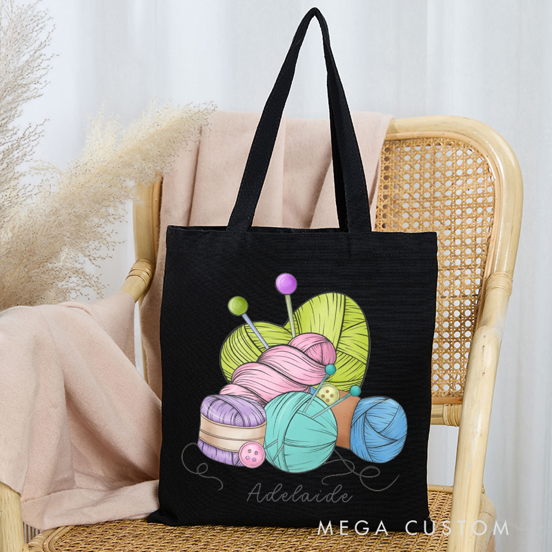Personalized yarn balls Tote Bag Funny knitting Gift for Crocheter Knitting Lover