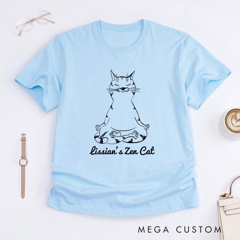 Personalized Cat Yoga Poses T-Shirt Cat Lover Gift for Her Yoga Gift for Women Yogi Gift Meditation Cat Tee