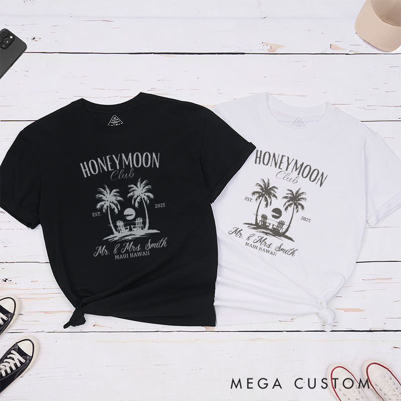 Personalized Tropical Honeymoon Club with Sunset Matching Honeymoon Couple Classic T-Shirt