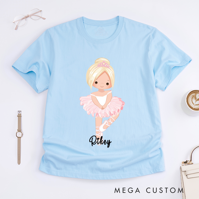 Personalized Ballerina Girl T-Shirt Gift Custom Name Cute Pink Ballet Dancer for Girls Birthday Present Dance Lover Tee