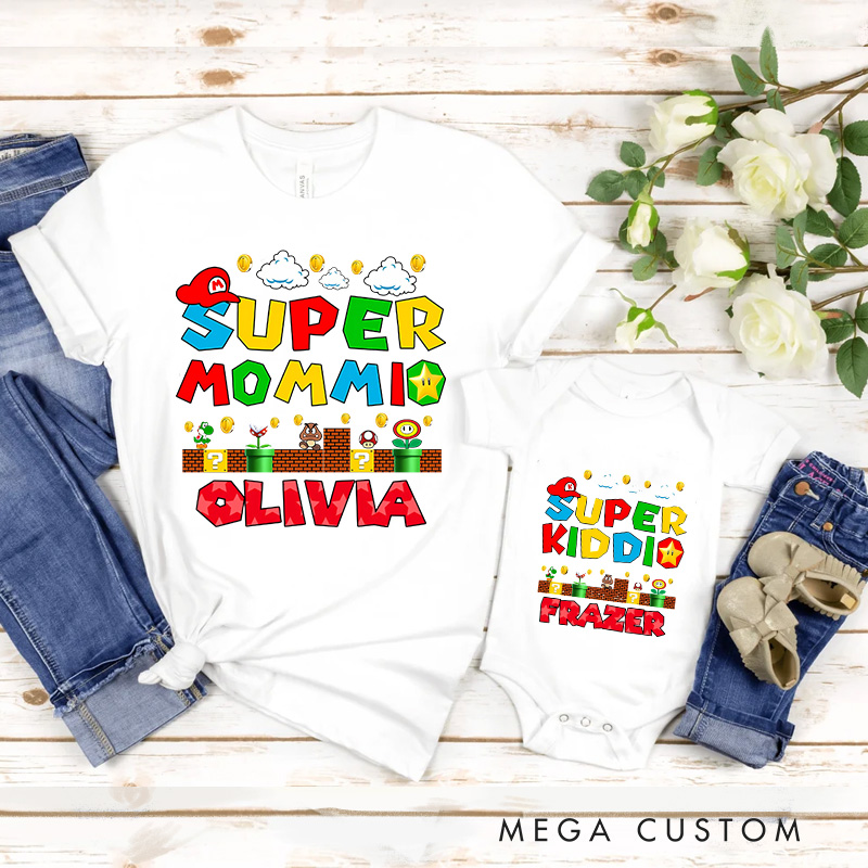 Personalized Daddio Super Kiddo Family Matching T-Shirts Family Shirts Newborn Baby Gift Video Game Tshirt Geek Gaming Nerd Shirt Father’s Day