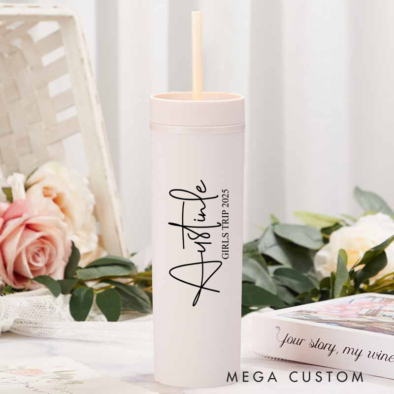 Personalized Girls Trip Skinny Tumbler Cups for Traveling Lovers Custom Gift for Travel Lovers