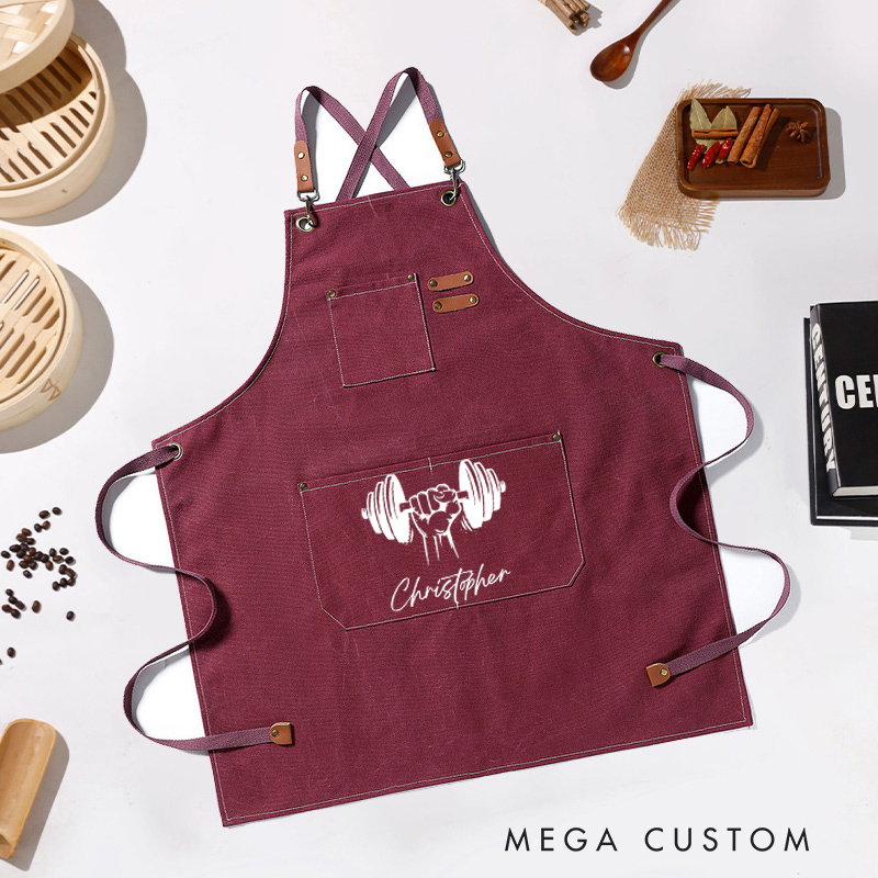 Personalized Gym Lover Canvas Apron with Pockets Housewarming Gift Kitchen Apron with Name Custom Chef Apron New Home Gift Housewarming Gift