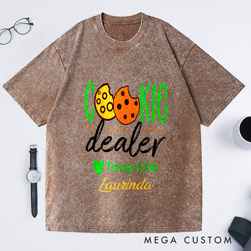 Personalized Cookie Dealer Washed T-Shirts Custom Cookie Dealer Troop Number Shirt