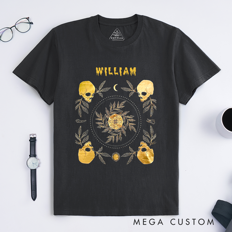 Personalized William Skull Floral Classic T-Shirts Custom Name Gothic Vintage Gift for Men Women Unique Botanical Skulls Shirt Cool Occult Style Top