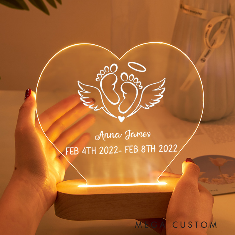 Personalized Baby Memorial Table Plaque Heart Memorial Clear Acrylic Table Display Lamp Loss of Child Infant Loss Sympathy Gift Miscarriage Keepsake