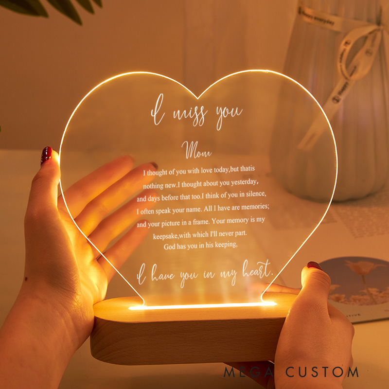 Personalized Table Plaque Sympathy Lamp for Loss of Mom Bereavement Gift in Loving Memory Sign Loss of Mother Plaque with Wooden Stand 