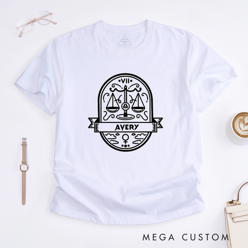 Personalized Libra Zodiac Classic T-Shirts Custom Astrology Gift Unisex T-Shirt for Avery Birthday Present Horoscope Star Sign Shirt for Men Women