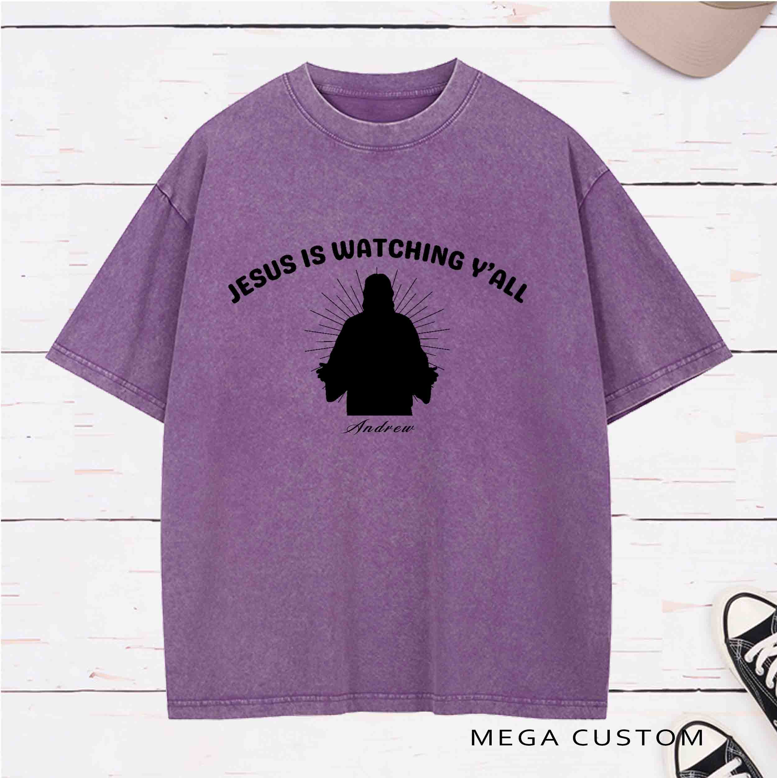 Personalized Character Jesus is watching Y'all Washed T-Shirt with Name Birthday Easter Gift for Christian