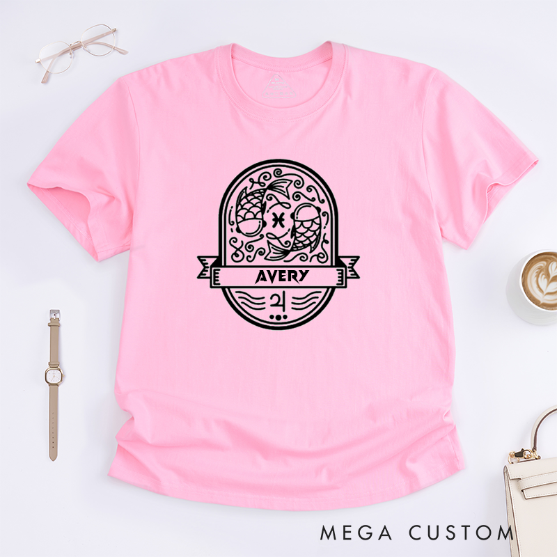 Personalized Pisces Classic T-Shirts Custom Zodiac Gift Unique Unisex Birthday Present Astrology Shirt for Men Women Horoscope Tee