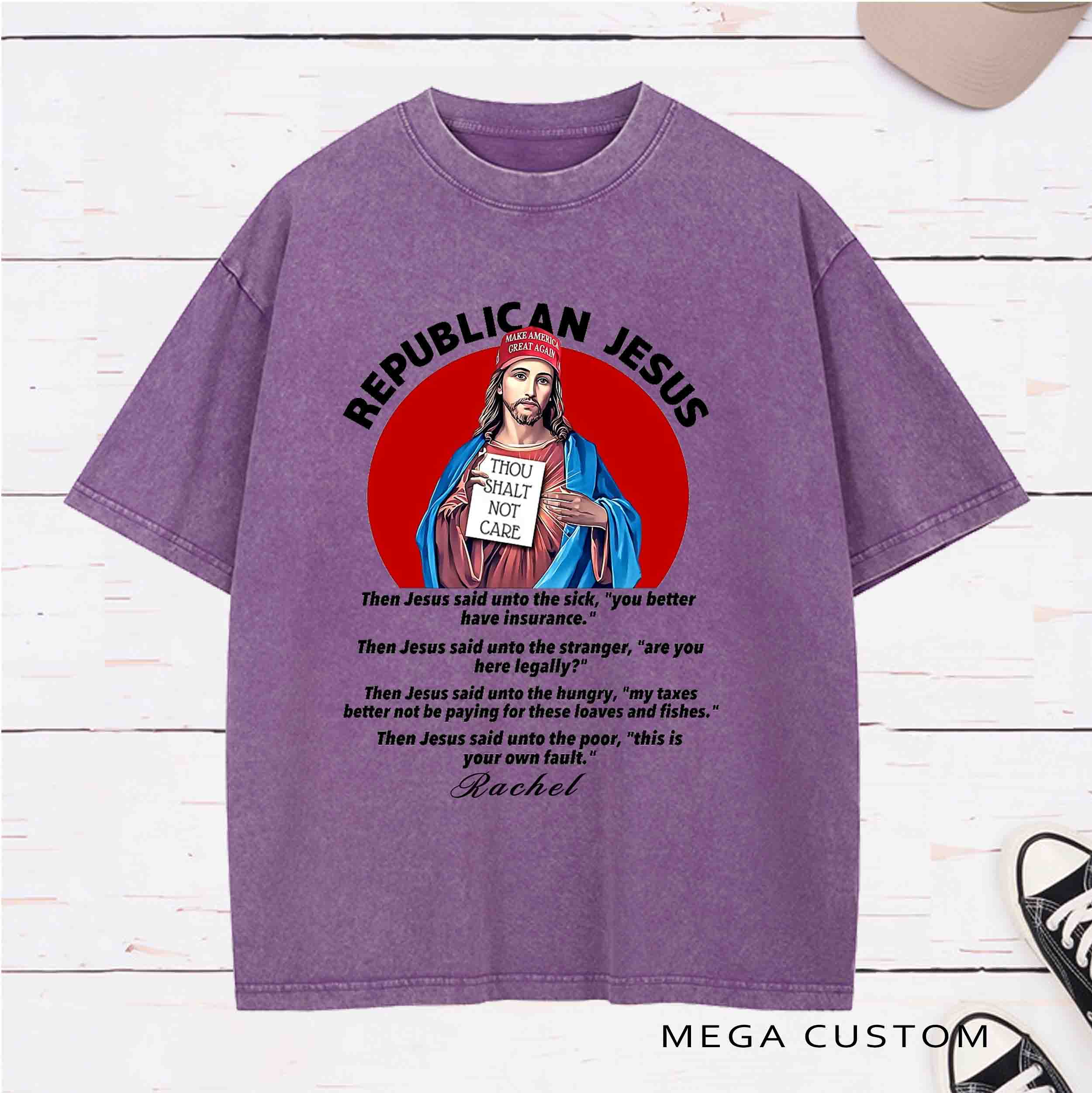 Personalized Character Republican Jesus Washed T-Shirt with Name Birthday Easter Gift for Christian