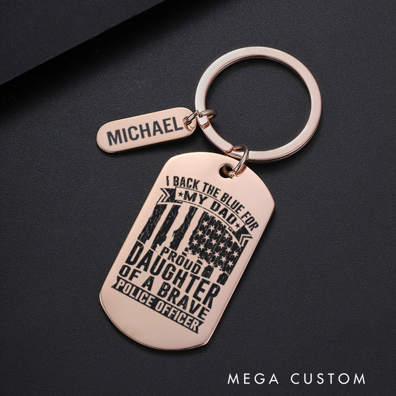 Personalized Police Officers Engraved Keychain Proud Daughter of a Brave Keychain Appreciation Gift for Police Officers