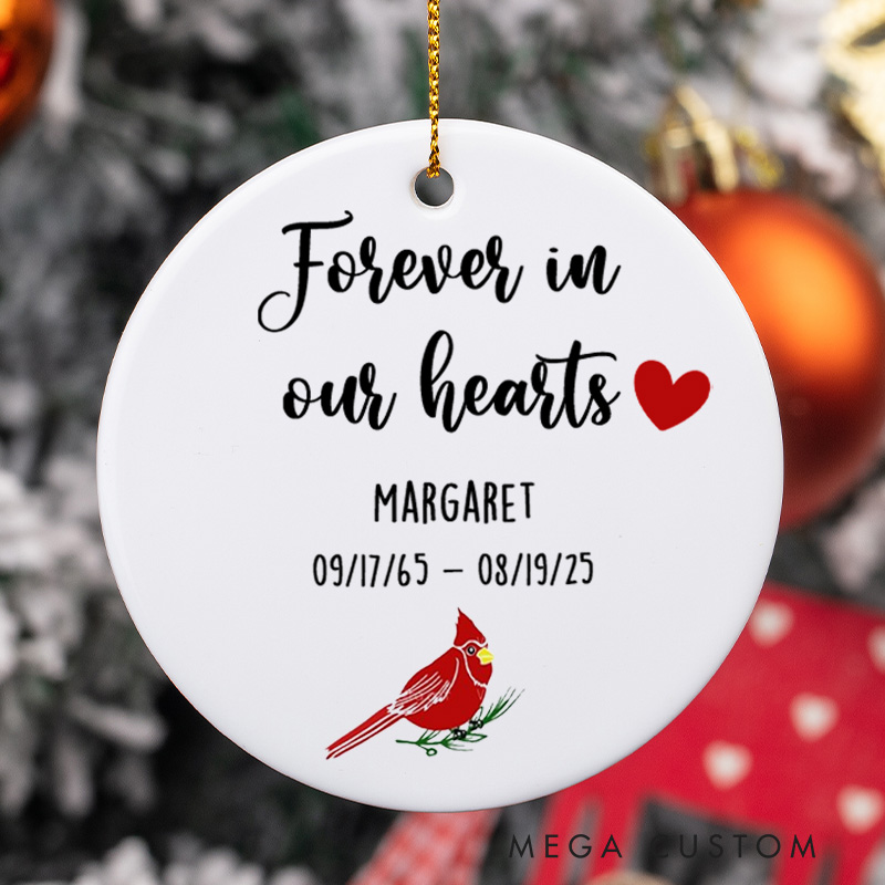 Personalized Memorial Ornament Sympathy Gifts for Loss of Loved One Forever in Our Heart Cardinal Gifts in Loving Memory Ornament