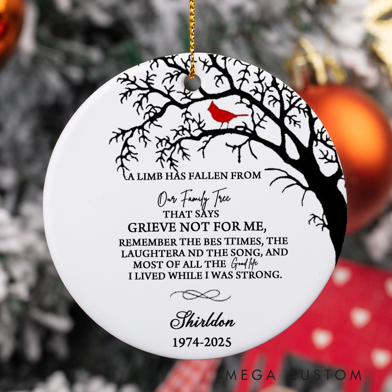 Personalized Memorial Christmas Ornaments Loss of Loved One Sympathy Gifts A Limb Has Fallen Remembrance Bereavement Gift