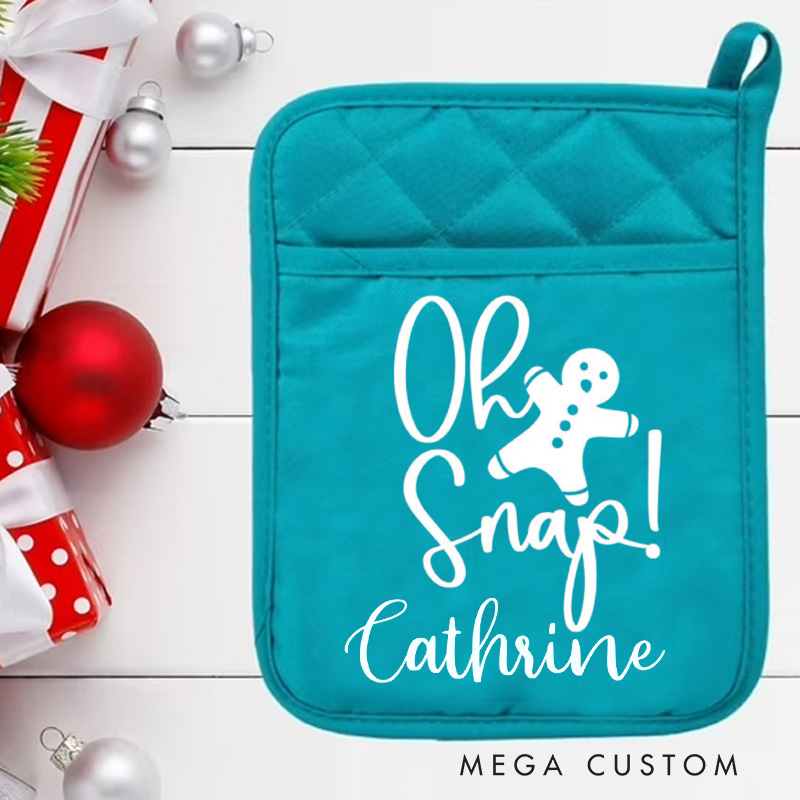 Personalized Oh Snap Pot Holders Custom Gingerbread Man Potholder with Name Christmas Gift Baking Lovers Gift Baker Gift