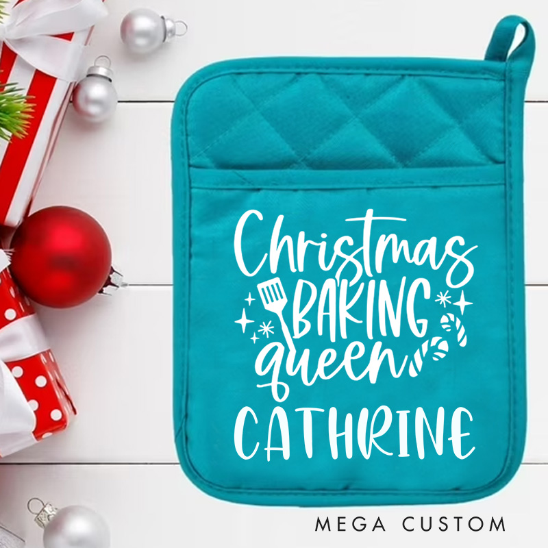 Personalized Christmas Baking Queen Pot Holders Custom Candy Cane Potholder with Name Gift Baking Lovers Gift Baker Christmas Gift 