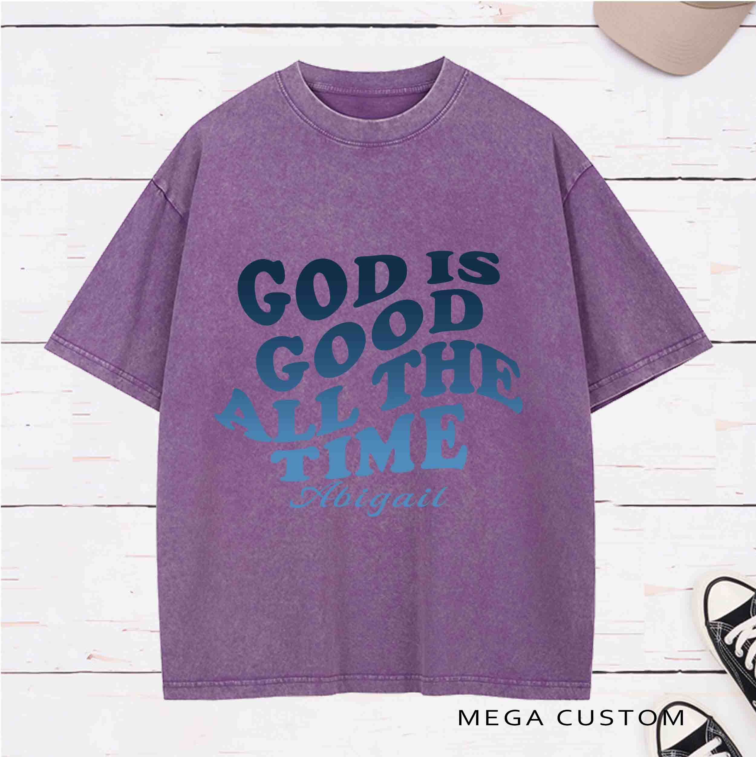 Personalized Bible Verse God Is Good All The Time Washed T-Shirt with Name Birthday Easter Gift for Christian
