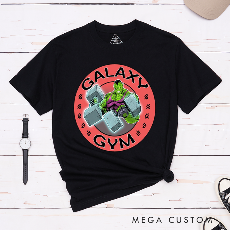Personalized Cosmic Gym T-Shirt with a Unique Green Alien Character for Fitness Enthusiasts Bodybuilders and Gym Lovers