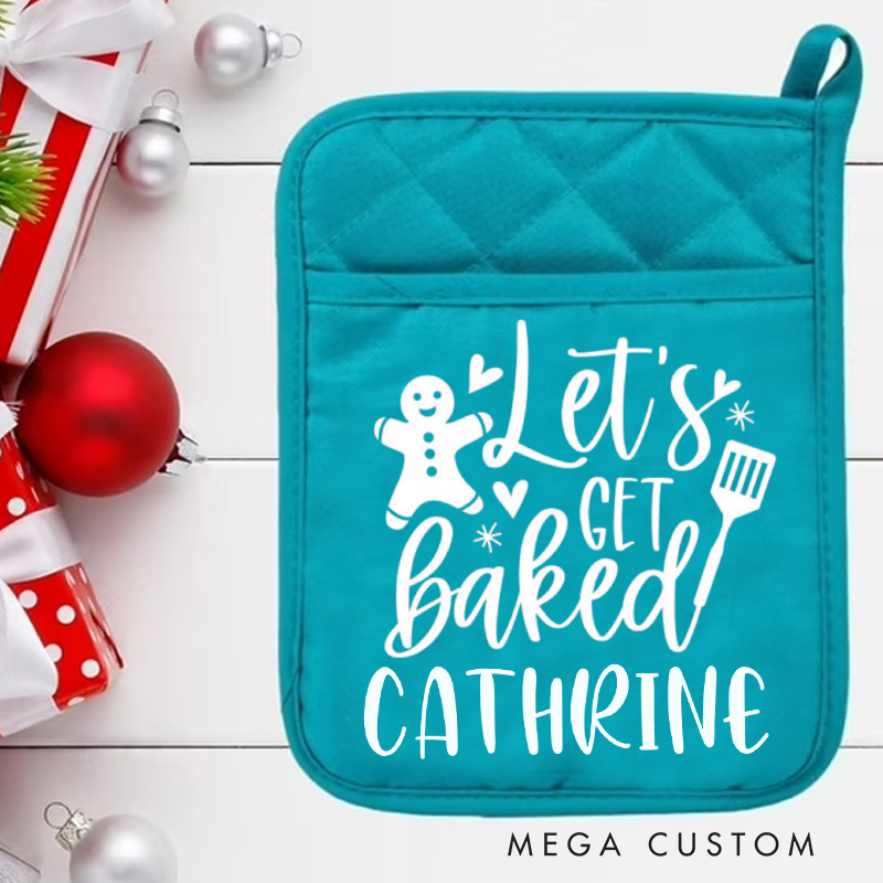 Personalized Let's Get Baked Pot Holders Custom Gingerbread Man Potholder with Name Christmas Gift Baking Lovers Gift Baker Gift