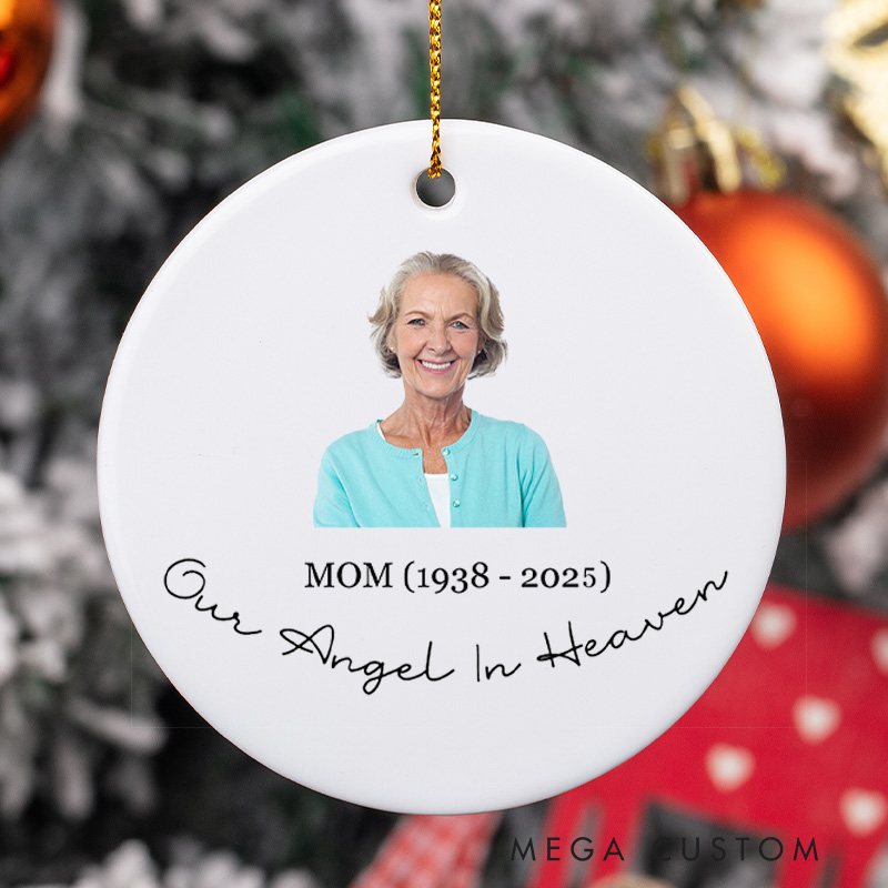Personalized Photo Ornaments Memorial Ceramic Ornament Sympathy Gifts for Loss of Loved One Christmas in Heaven Tree Decor Remembrance Gift