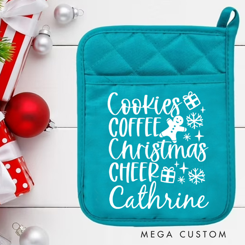 Personalized Cookies Coffee Christmas Cheer Pot Holders Custom Gingerbread Man Potholder with Name Christmas Gift Baking Lovers Gift Baker Gift