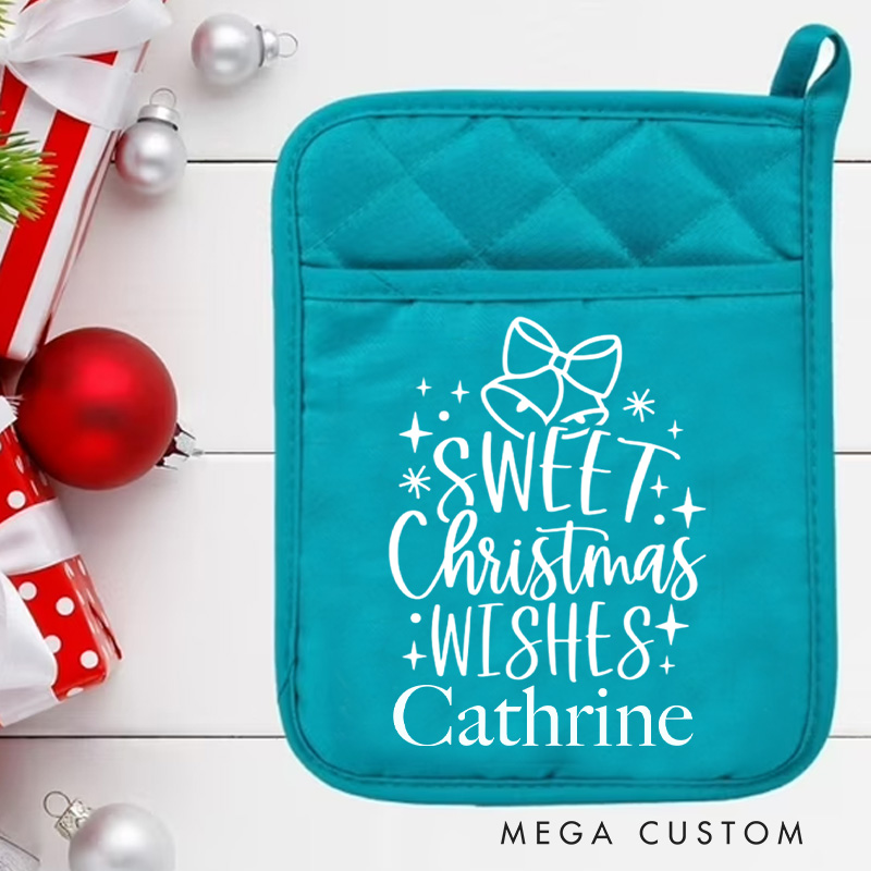 Personalized Sweet Christmas Wishes Pot Holders Custom Bell Potholder with Name Baking Lovers Gift Baker Gift Christmas Gift