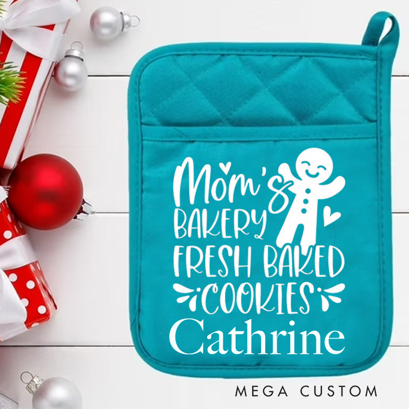 Personalized Mom's Bakery Fresh Backed Cookies Pot Holders Custom Gingerbread Man Potholder with Name Baking Lovers Gift Baker Gift