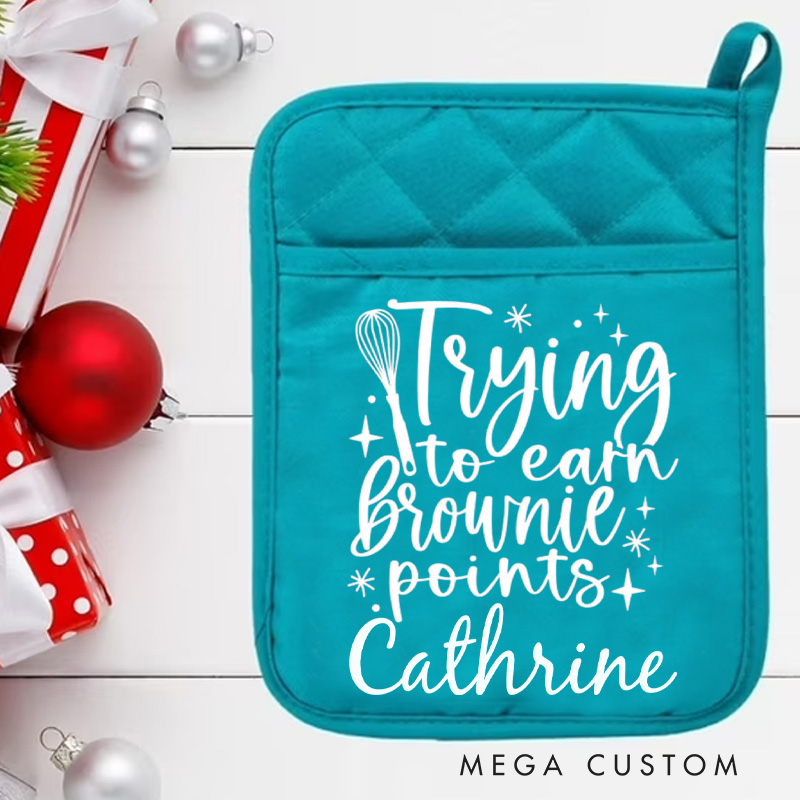 Personalized Trying to Earn Brownie Points Pot Holders Custom Cookies Potholder with Name Baking Lovers Gift Baker Gift