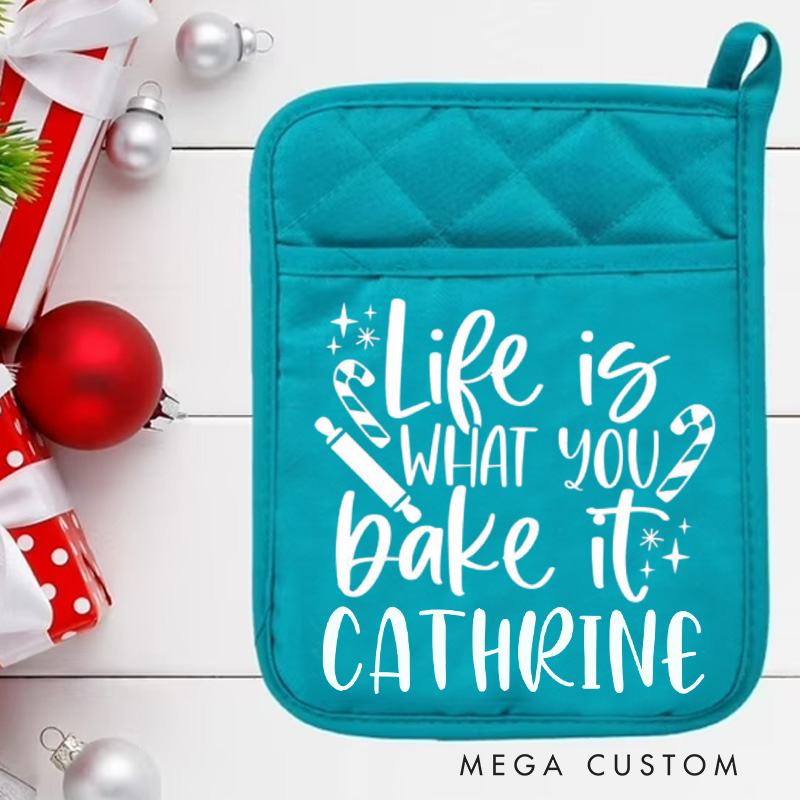 Personalized Life Is What You Bake It Pot Holders Custom Candy Cane Potholder with Name Baking Lovers Gift Baker Gift Christmas Gift