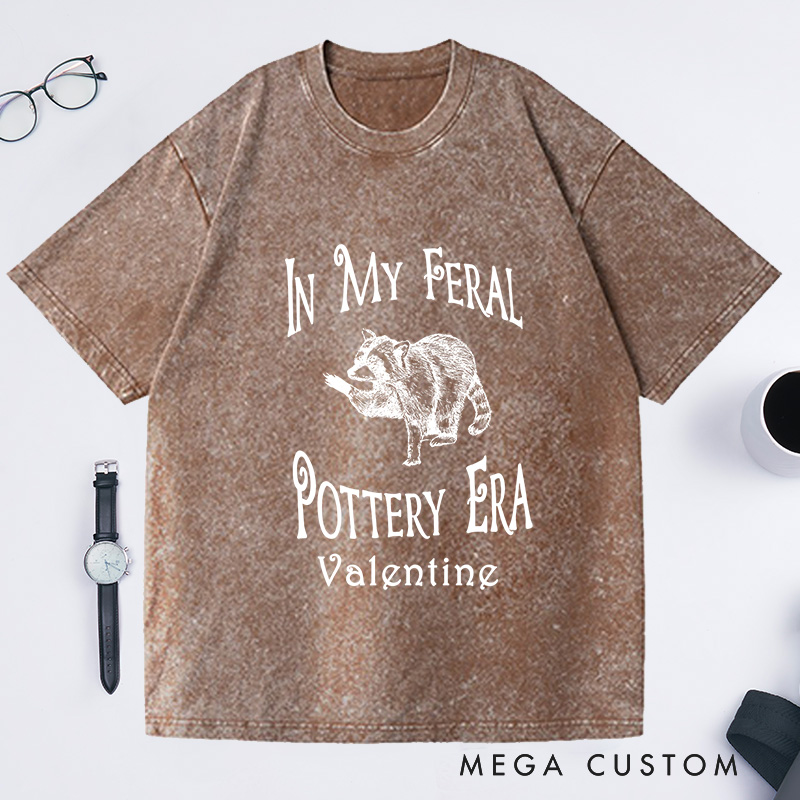 Personalized In My Feral Pottery Era Washed T-Shirts Comfort Colors Pottery Shirt Gifts For Potter Pottery Tee Gift