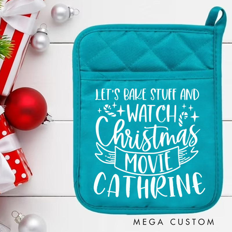 Personalized Let's Bake Stuff And Watch Christmas Movie Pot Holders Custom Candy Cane Potholder with Name Baking Lovers Gift Baker Gift Christmas Gift