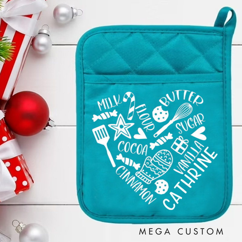 Personalized Heart Recipe Pot Holders Custom Heart Shape Potholder with Name Baking Lovers Gift Baker Gift Christmas Gift