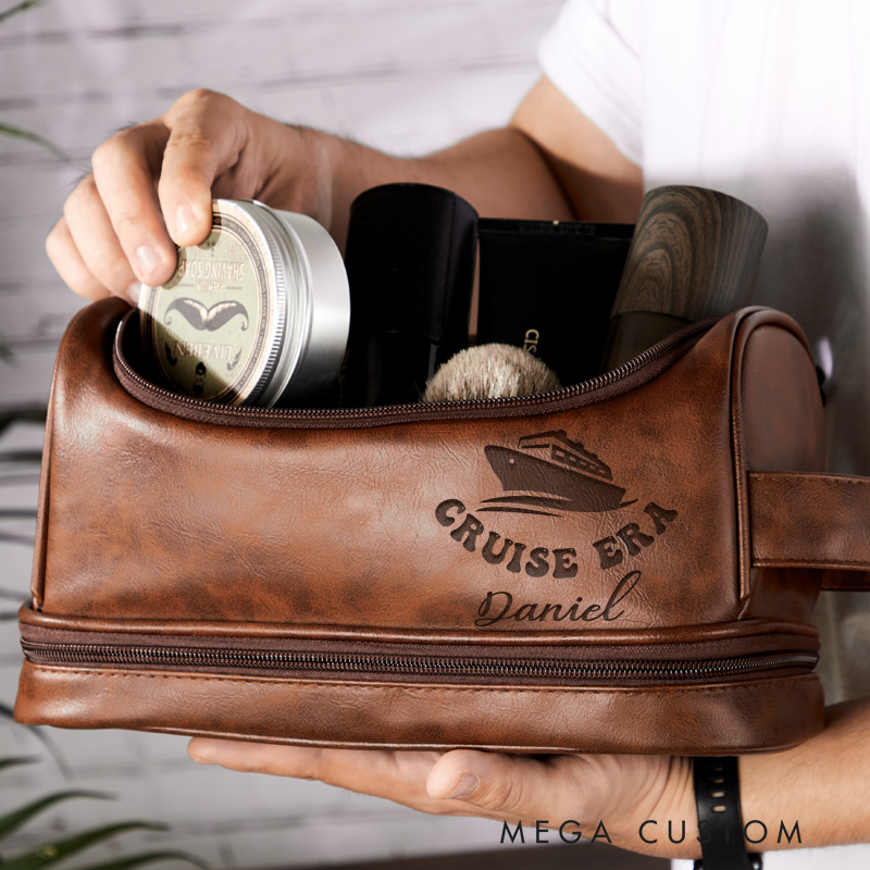 Personalized Cruise Era Toiletry Bag Leather Toiletry Bag for Traveling Lovers Cool Travel Gift for Him