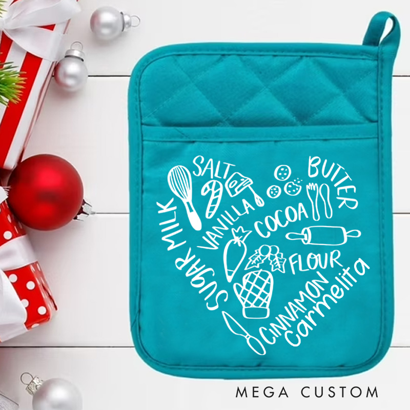 Personalized Baking Recipe Pot Holders Custom Cookies Heart Potholder with Name Baking Lovers Gift Baker Gift Christmas Gift