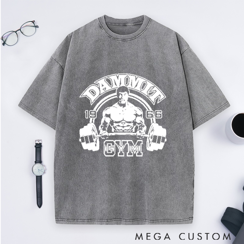 Personalized Gym Washed T-Shirts with Intense Bodybuilder Lifting Dumbbells Design for Fitness Enthusiasts Bodybuilders and Gym Lovers