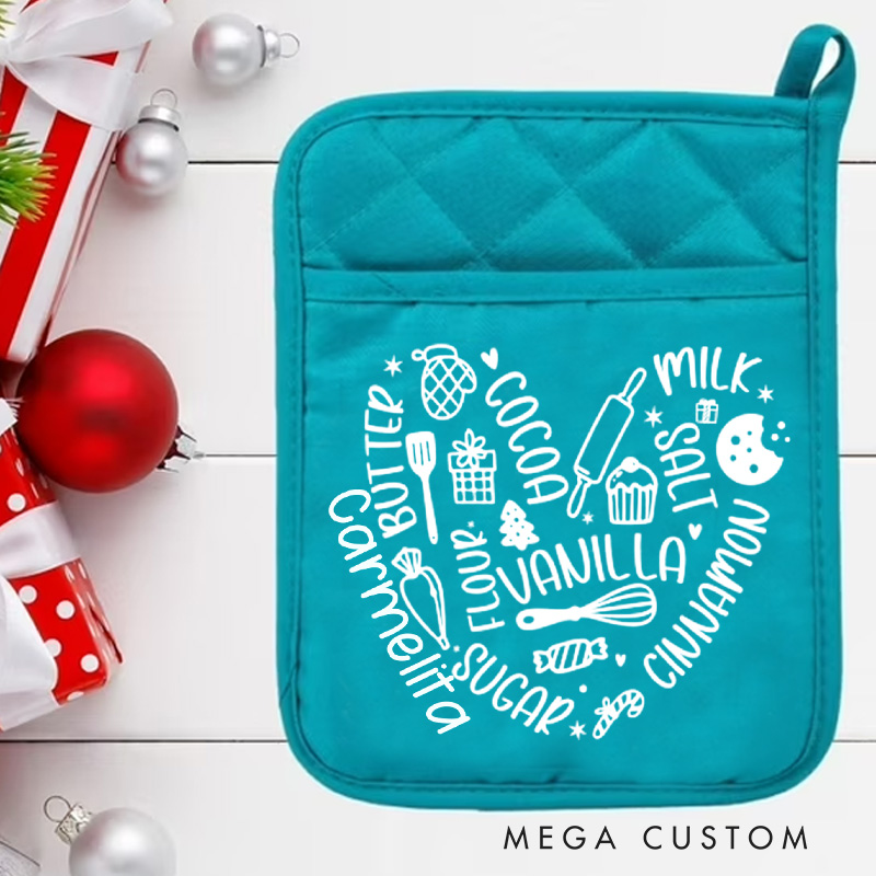 Personalized Baking Recipe Pot Holders Custom Heart Baking Potholder with Name Baking Lovers Gift for Baker Gift Christmas Gift