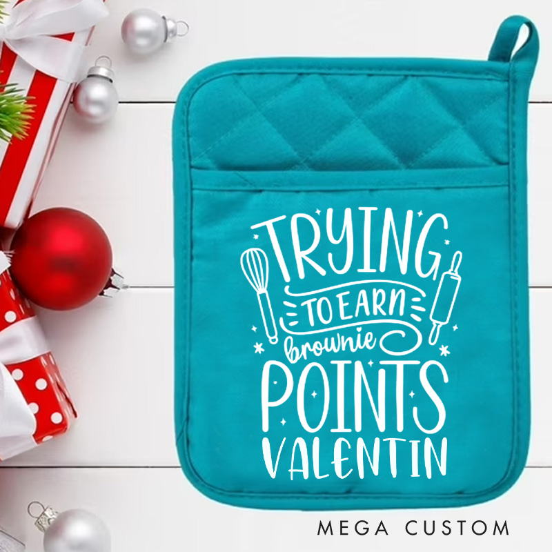 Personalized Trying to Earn Brownie Points Pot Holders Custom Baking Potholder with Name Baking Lovers Gift for Baker Gift Christmas Gift