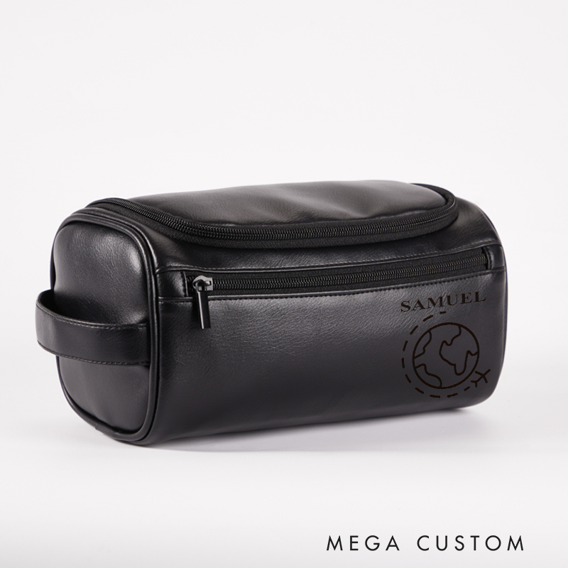 Personalized Travel Toiletry Bag Leather Toiletry Bag for Traveling Lovers Cool Travel Gift for Him Globe design Bag