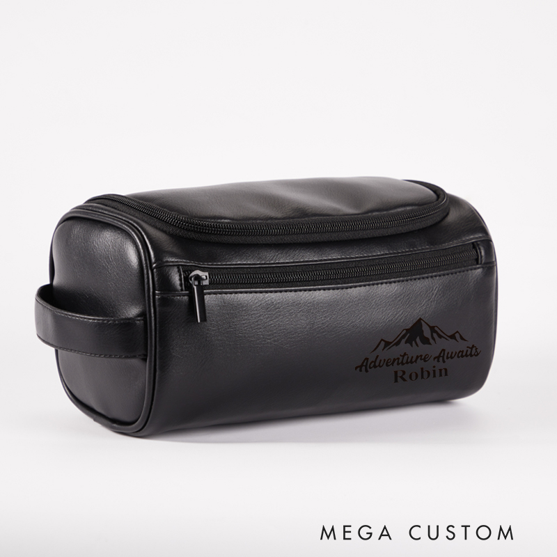 Personalized Adventure Awaits Toiletry Bag Leather Toiletry Bag for Traveling Lovers Cool Travel Gift